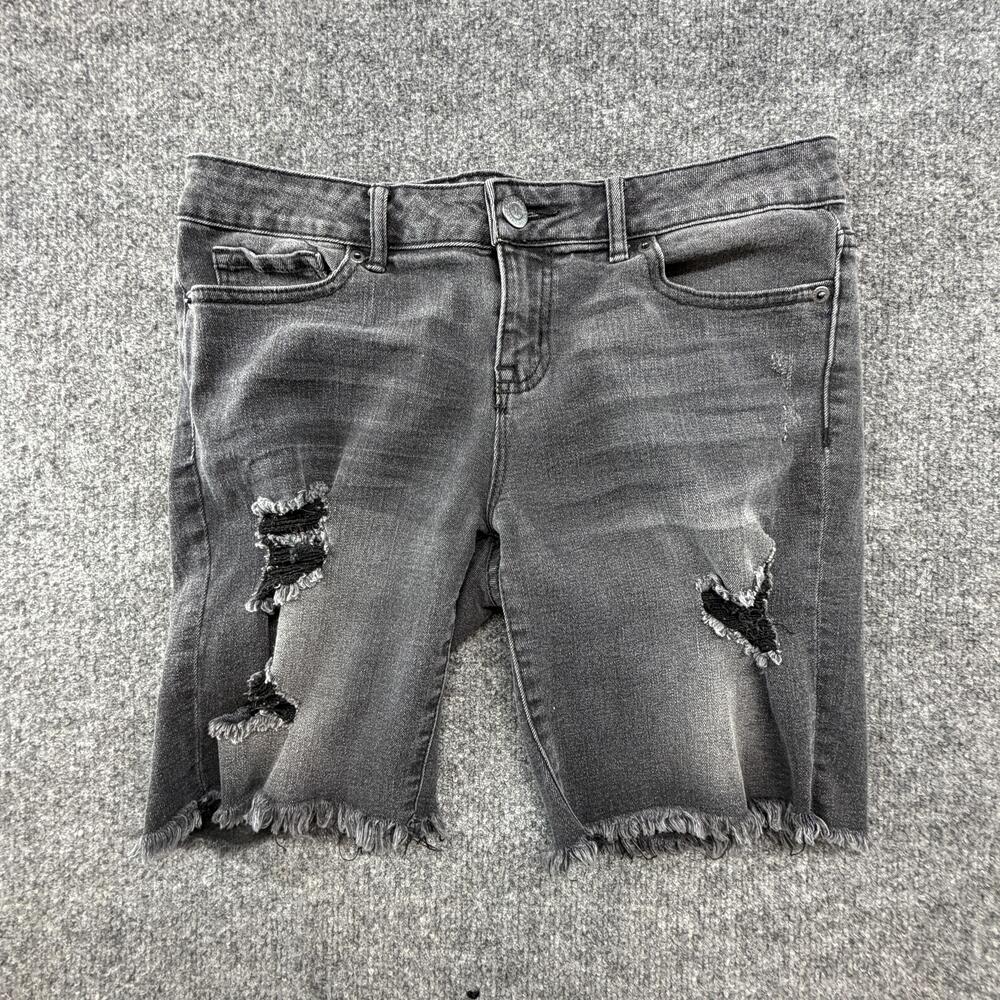 Aeropostale Bermuda Shorts Womens 8 Gray Distressed Raw Hem Stretch Denim Casual